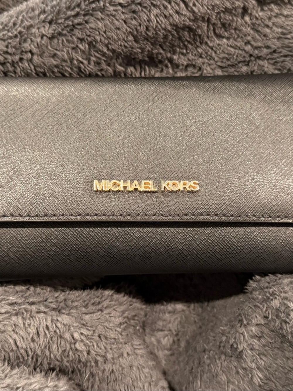 Michael Kors Black Leather Wallet with Gold Logo Plaque